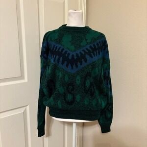 90s City Streets size M green and blue crew neck organic abstract sweater